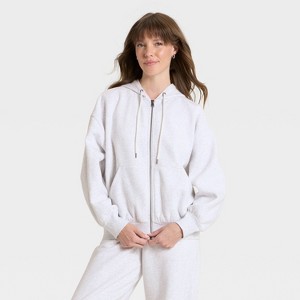 Women's Zip-Up Hoodie Sweatshirt - Universal Thread™ Light Heather Gray - 1 of 3