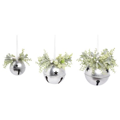 Transpac Artificial 8 in. Silver Christmas Elegance Bell Ornaments Set of 3