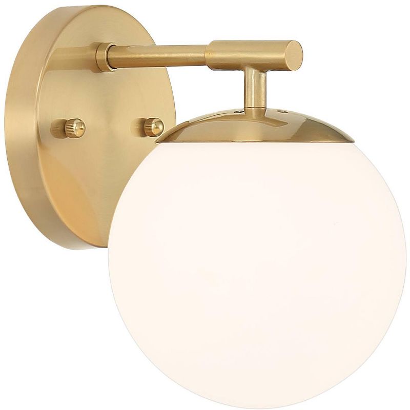 Possini Euro Design Meridian Modern Wall Light Sconce Soft Gold Hardwire 6" Fixture Frosted White Globe Glass Shade for Bedroom Bathroom Vanity House, 5 of 9