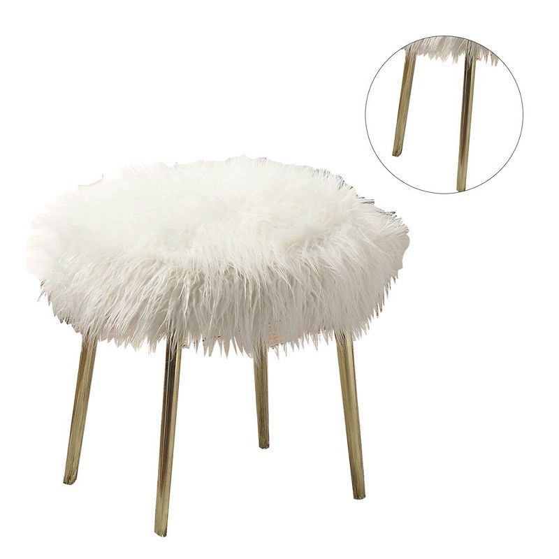Simple Relax Faux Fur Upholstery Ottoman in White and Gold, 3 of 5