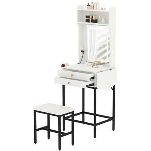 Mini Makeup Vanity Desk Set Compact Vanity with Mirror, Hair Dryer Holder, Fold-Up Panel, 3-Color Adjustable LED Lighting, Expandable Workspace, - 1 of 4