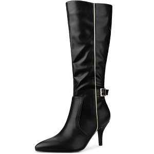 Allegra K Women's Pointy Toe Buckle Decor Side Zip Stiletto Heel Knee High Sock Boots - 1 of 4