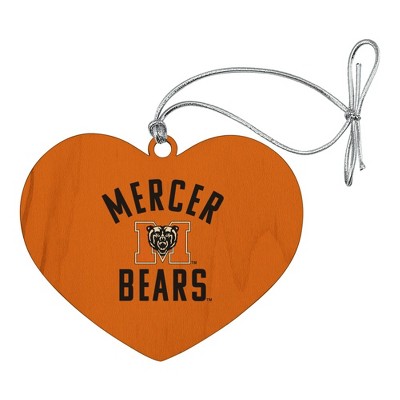 Mercer University Bears Logo Heart Love Wood Christmas Tree Holiday Ornament