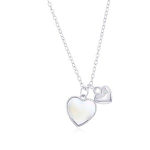 Bella Silver Sterling Silver MOP & Heart CZ Necklace - White - 14+3 Inch - 1 of 2