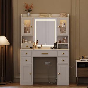 Large White Vanity Desk with Mirror and Lights, Makeup Dressing Table Vanity Table - 1 of 4