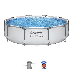 Bestway Steel Pro MAX Inch Round Metal Frame Above Ground Outdoor Backyard Swimming Pool Set with Filter Pump - 1 of 4