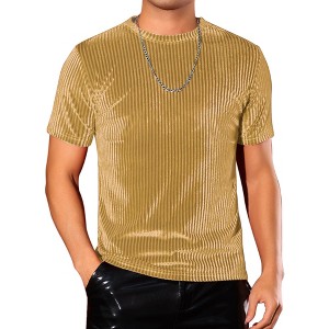 INSPIRE CHIC Men's Crew Neck Short Sleeve Disco Velvet T-Shirts - 1 of 4