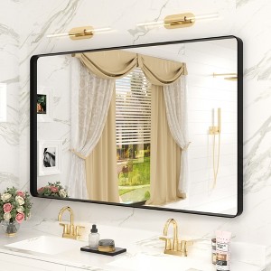 Apmir 32 in. W x 44 in. H Rectangular Aluminum Alloy Framed and Tempered Glass Wall Mirror in Matte Black - 1 of 4