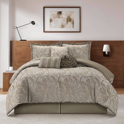 Nanshing 7pc Queen Alameda Comforter Bedding Set Taupe