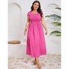 Women's Plus Size Maternity Maxi Dress Summer Casual Round Neck Short Sleeve Smocked High Waist Maxi Dresses with Pockets - 4 of 4
