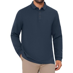 INSPIRE CHIC Men's Classic Solid Color Long Sleeves Basic Golf Polo T-Shirts - 1 of 4