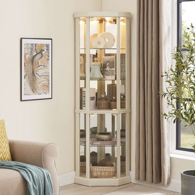 Dolonm 69.85 in. H Corner Curio Cabinet, Glass Display Cabinet, Bar Glass Storage with LED Lights & Adjustable Shelves