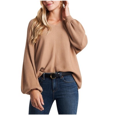 1.STATE Womens Rib Bubble Sleeve Knit Sweater