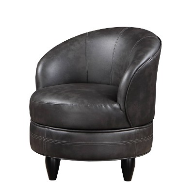 Sophia Compact Swivel Barrel Chair in Dark Gray Faux Leather