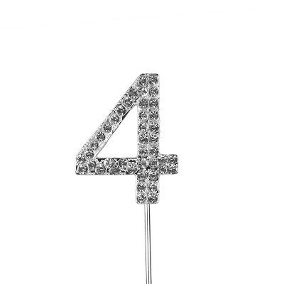 O'Creme Rhinestone Silver-Colored Number-4 Cake Topper 1-1/2 Inch