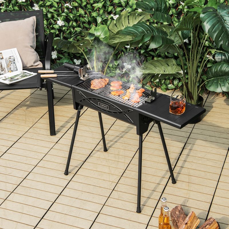 Costway Portable Charcoal Grill w/ Electric Roasting Fork, Removable Legs & Side Trays, 2 of 11