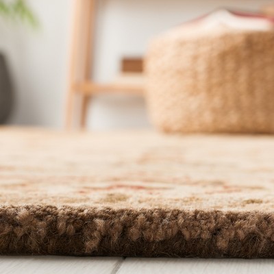 Hand Tufted Beige Wool Runner Rug with Ornate Floral Motifs