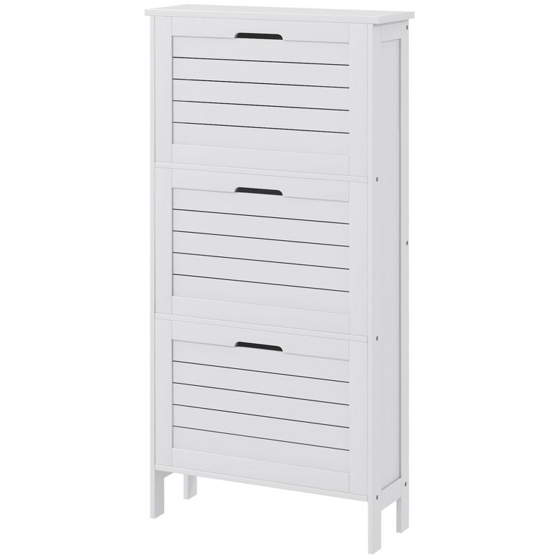 HOMCOM Narrow Shoe Storage Cabinet for Entryway with 3 Flip Drawers, Slim Shoe Rack Organizer with Louvered Doors for 6 Pairs of Shoes, White, 4 of 7