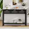 Glasflength Decorative Storage Cabinets, Mid Century End Table with Drawer, Living Room Rattan Storage Table, Kitchen Cabinet, Black 47.2"*11.8"*32.1" - 2 of 4