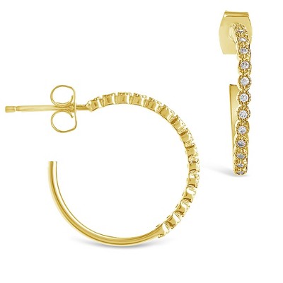 SHINE by Sterling Forever Sterling Silver Mini CZ Bezel Hoops
