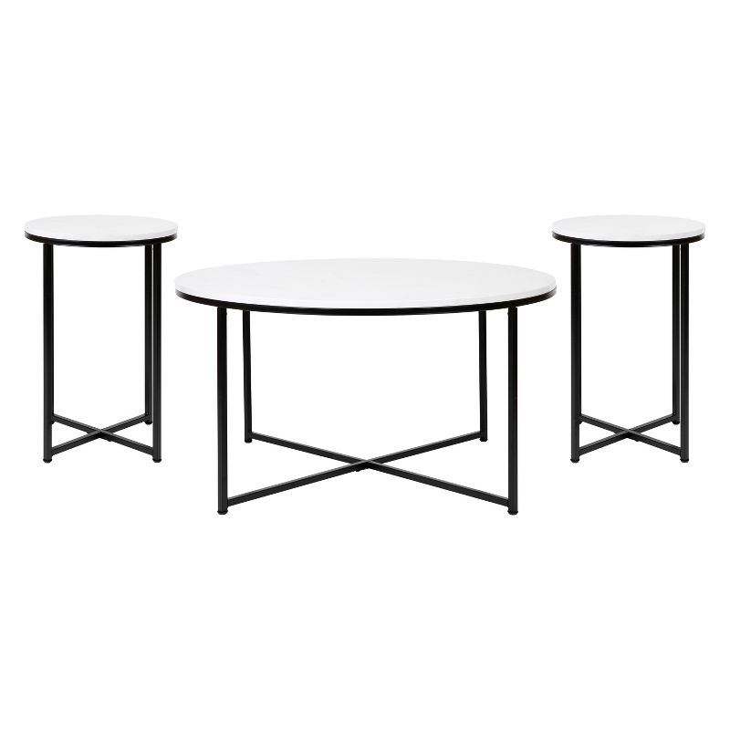 Merrick Lane Round Coffee Table Set - 3 Piece Coffee Table Set with Crisscross Frame - Coffee Table & 2 End Tables, 1 of 16