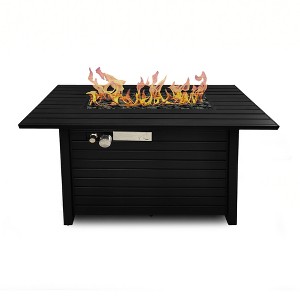 Mondawe 25" H x 42" W Outdoor Sleek Steel Black Fire Pit Table with Lid - 1 of 4