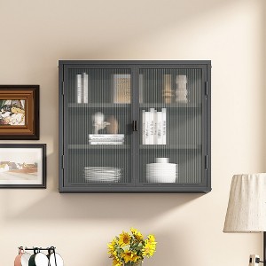 Wall Storage Cabinet, Metal Storage Cabinet With 3-Tier Storage, Detachable Shelves, Double Glass Door Cabinet - 1 of 4