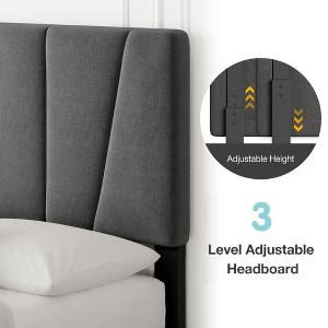Queen Size Bed Frame with Adjustable Headboard, Linen Upholstered Twin Platform Bedframe with Strong Wooden Slats, No Box Spring Needed - 1 of 4