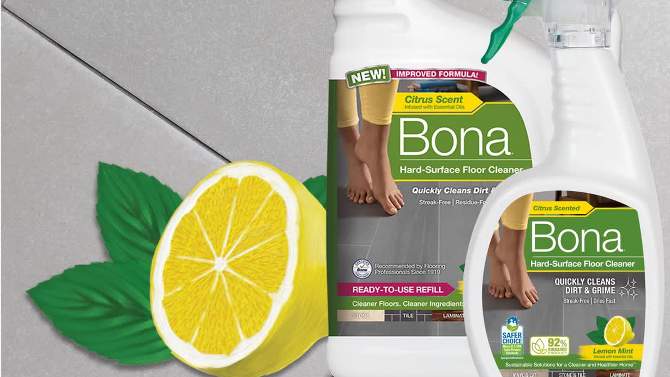 Bona Lemon Mint Cleaning Products Multi-Surface Cleaner Spray + Mop All Purpose Floor Cleaner - 32oz, 2 of 14, play video
