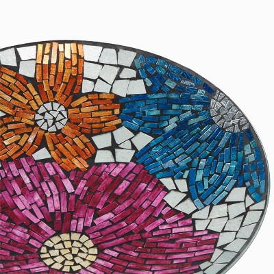 Alpine 18" Multicolor Mosaic Glass Bird Bath with Stand