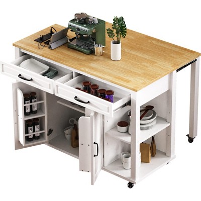 Vynxaria 47" Kitchen Island - Extendable Dining Table (Fits 2-4), Rubber Wood Veneer£¬White