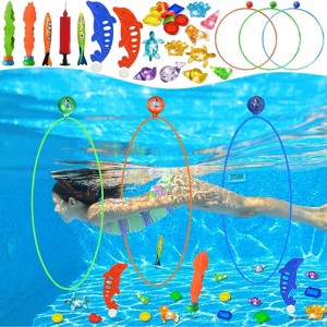 Jasonwell 28‑Piece Dive Rings & Underwater Toys Set — Swim‑Thru Rings, Torpedo Bandits, Fish & Treasure Dive Game for Kids, Teens & Adults - 1 of 4