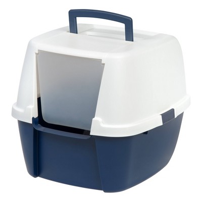IRIS Jumbo Hooded Litter Box For Cats - Navy