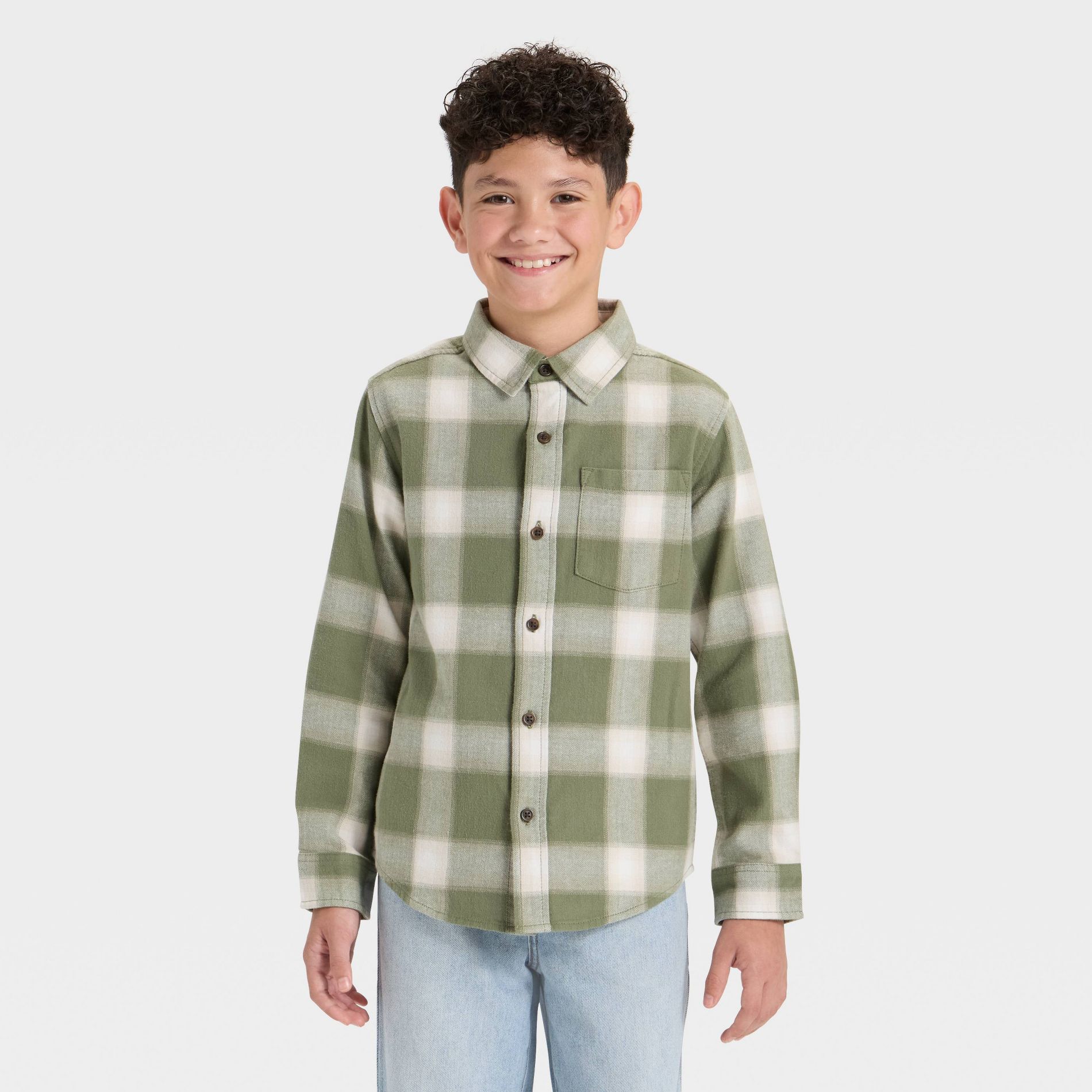 Boys' Long Sleeve Button-Down Plaid Flannel Shirt - Cat & Jack™ Green S