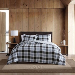 Queen Duvet Cover Set, Cotton Reversible Bedding with Matching Shams, Luxurious Lewis Navy Bedding - 1 of 4