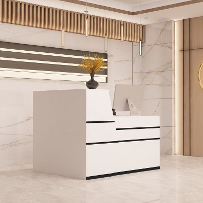 FUFU&GAGA L-Shaped Synthetic Laminate Reception Desk with Filing Cabinet