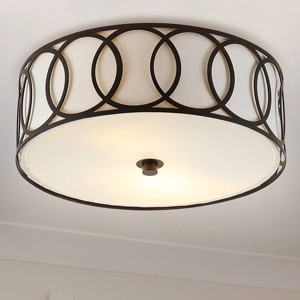 12.25" Metal Aria Flush Mount: LED, Linen Shade, Oil Rubbed Bronze - JONATHAN Y - 1 of 4