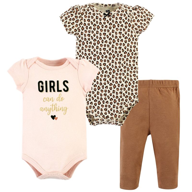 Hudson Baby Infant Girl Cotton Bodysuit and Pant Set, Cinnamon Hearts Short Sleeve, 1 of 6