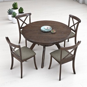 Mid-Century Modern 5-Piece Round Dining Table Set, Rubber Wood Kitchen Table with 4 Upholstered Cross-Back Chairs for Small Spaces or Dining Room - 1 of 4