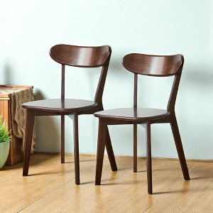 Mshliw Farmhouse Solid Oak Wood Dining Chairs Set of 2, Natural Wooden Side Chairs with Curved Backrest for Dining Room & Kitchen - 1 of 4