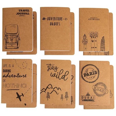 24-Pack Lined Notebook, Pocket Travel Journals for Diary & Notes, 6 Adventure Designs, Kraft Soft Cover, 4" x 5.75"