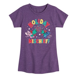 Girls' - Lilo and Stitch - Holiday Mischief Christmas Fitted Short Sleeve Graphic T-Shirt - 1 of 4
