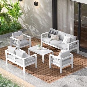 Heynemo Aluminum Outdoor Patio Furniture Set, Outdoor Sectional Metal Sofa with 5'' Cushion and Coffee Table for Balcony, Garden - 1 of 4