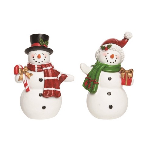 Transpac Christmas Resin Vintage Snowman Figurine Set of 2 Christmas Home Decorations - image 1 of 1