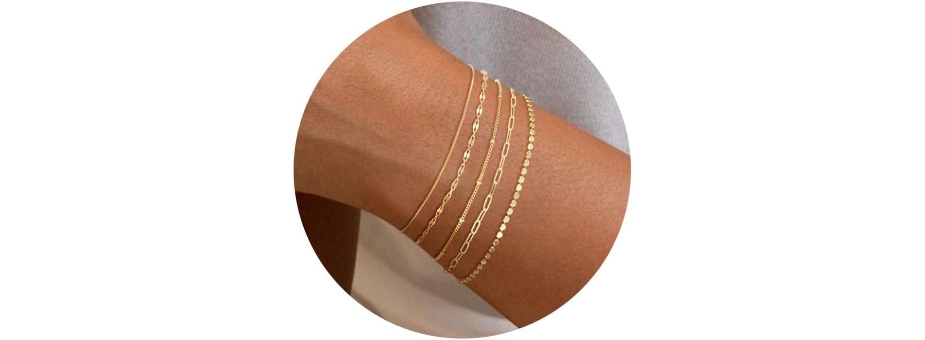 Gold Bracelets for Women, 14K Dainty Gold Plated Stackable Bracelets for Women Trendy Waterproof CZ Tennis Bracelet Set