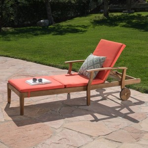 Christopher Knight Home Perla Outdoor Acacia Wood Armless Adjustable Chaise Lounge with Water Resistant Cushion - 1 of 4