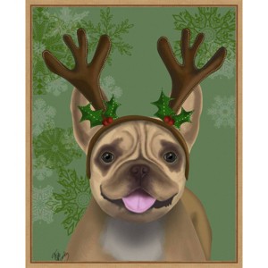 Amanti Art 23"x28" French Bulldog Antlers 1 by Fab Funky Framed Canvas Wall Art Print - 1 of 4