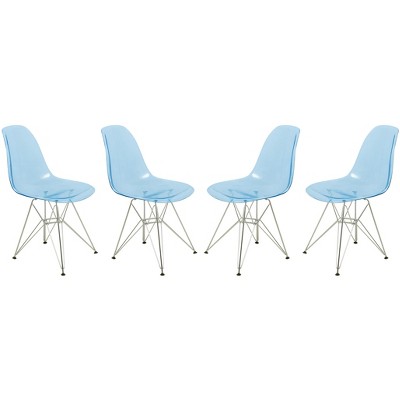 LeisureMod 5-Piece Dining Set 35" Round Dining Table in Black Iron - 4 ABS Plastic Side Chair in Chrome