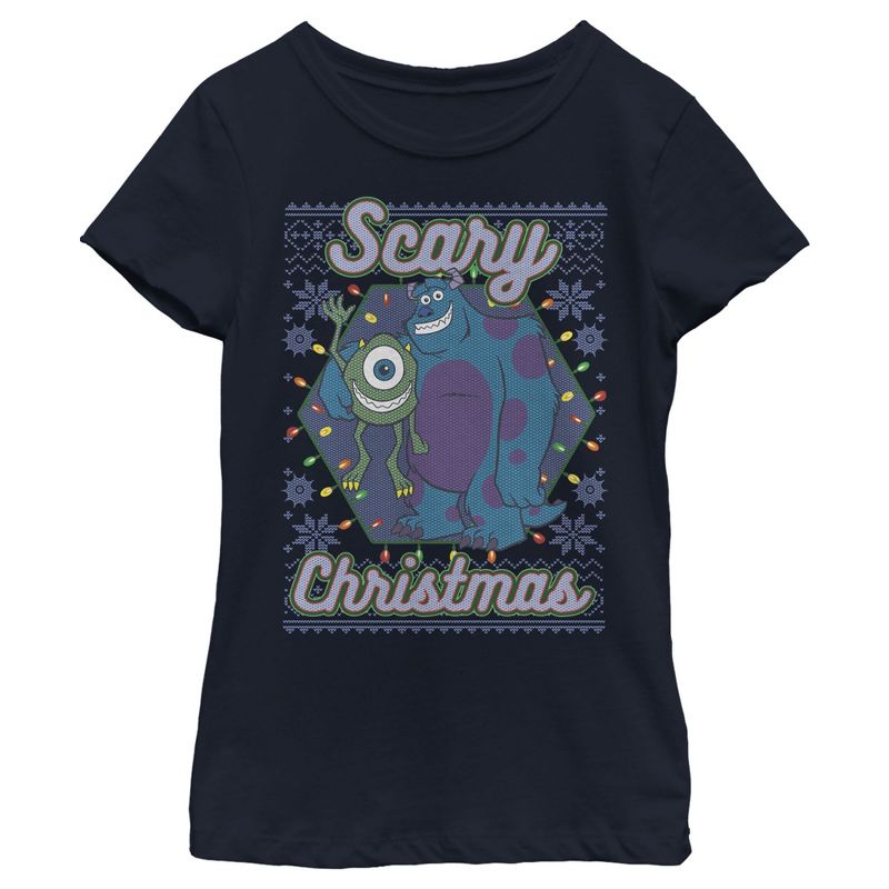 Girl's Monsters Inc Christmas Scary Monsters T-Shirt, 1 of 4