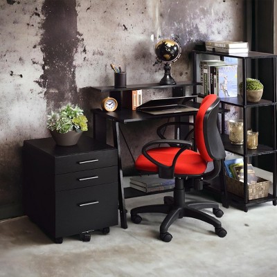 INFURNIC Writing Desk Modern Desk Open Compartments and Ladder-Style Metal Base with crossbar for added stability, Black, 18"*32"*35"